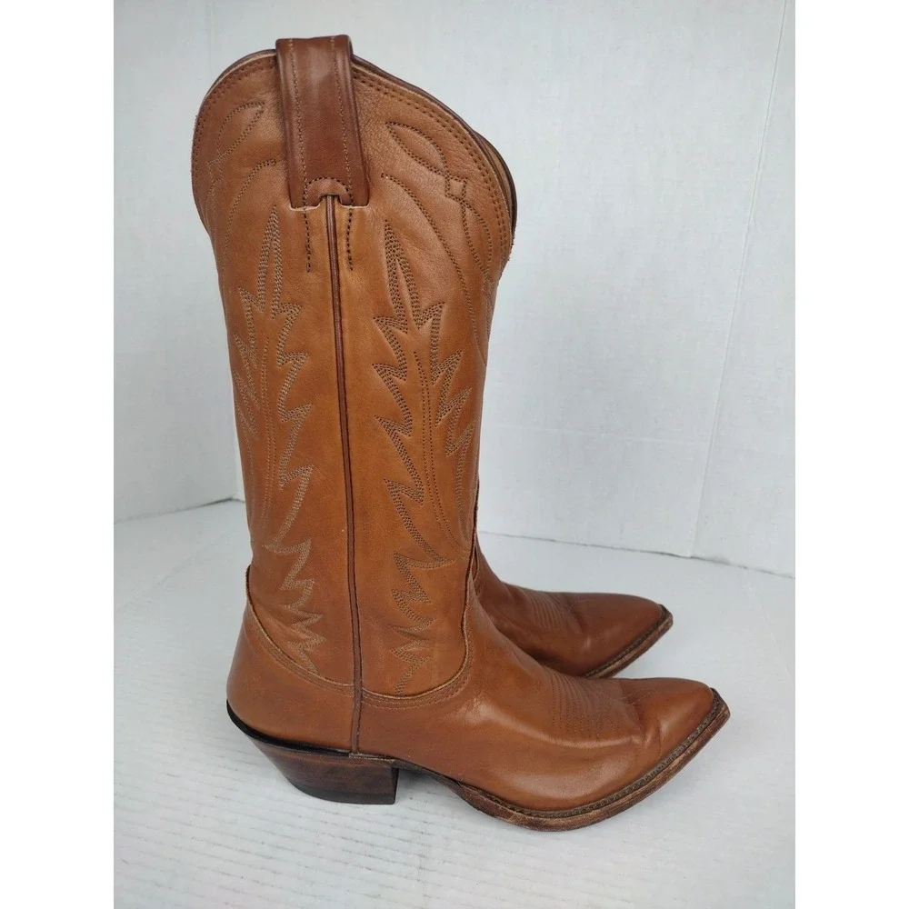 VTG WOMENS NOCONA COWBOY SQUARE SNIP TOE BROWN BOOTS SIZE 6 B MODEL 7529